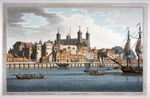 Sørutsikt over Tower of London med båter på Themsen, 1795 av Joseph Constantine Stadler
