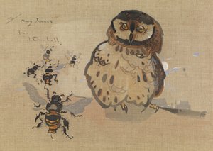 Ugle og bier (gouache på lin) av Joseph Crawhall