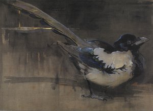 Magpie (gouache på lin)