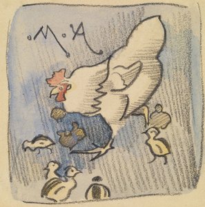 Hvit høne og kyllinger, ca. 1901 (kritt, blyant og vask på papir) av Joseph Crawhall