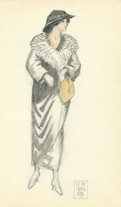 Fasjonabel dame, 15.IV.1916, 1916 (penn og blekk og wc på papir) av Joseph Edward Southall