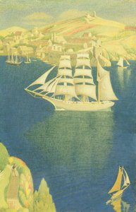 The White Barque at Fowey, 1943 (tempera om bord) av Joseph Edward Southall