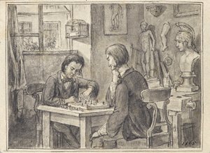 Sjakkspillerne i billedhuggerens atelier