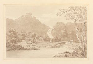 Lodore Rocks & fall forfra av Joseph Farington