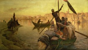 I Kairo: Fergen fra øya Gazirie på Nilen eller Boulach havnen i Kairo av Joseph Farquharson