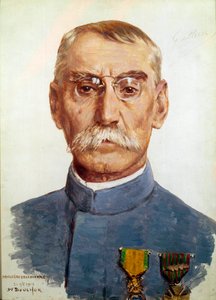 Første verdenskrig (1914-1918): "" Portrett av Marechal Joseph Simon Gallieni (1849-1916)"" Maleri av Joseph Felix Bouchor (1853-1937) 1915 Søn. 0,33 x 0,24 m