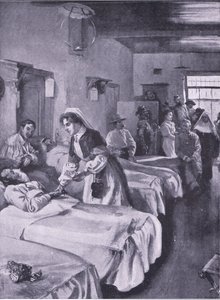 Boerfanger i Palace Hospital i Simonstown, illustrasjon fra After Pretoria: The Guerilla War, 1902 av Joseph Finnemore