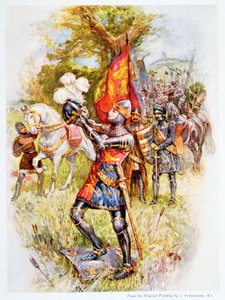 Edward the Black Prince i slaget ved Crecy i 1346, illustrasjon fra 'Stories of Royal Children from English History', av Doris Ashley, utgitt av Raphael Tuck, 1920