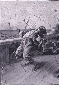 De lot pilene sine fly og drepte den fattige fredagen (litho) av Joseph Finnemore
