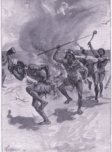 De danset alle rundt et bål (litho) av Joseph Finnemore