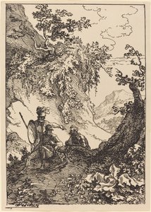 Landskap med menn i rustning, trestubbe av Joseph Fischer