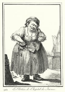 Dørvakten til Hopital des Joieuses (gravering) av Joseph Franz von (after) Goez