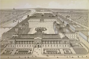 Utsikt over Louvre og Tuileriene, ca. 1850 av Joseph-Gabriel Aubrun