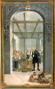 Wetter Brothers Indian Fabric Factory: Arbeidere som passerer gjennom gitteret til trykte lerreter Maleri av Joseph Gabriel Rossetti (1700-tallet). 1764 Orange, Musee Municipal