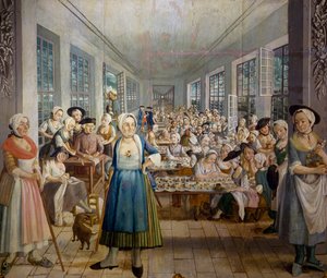 Wetter Brothers tekstilfabrikk i Orange, Provence i 1764, avdeling for stofftrykk, av Joseph Maria Gabriel Rossetti, Frankrike