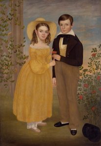 En gutt og en jente i en hage (olje på lerret) av Joseph Goodhue Chandler