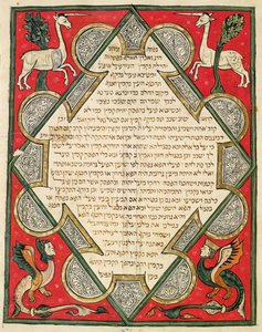 Grotesker, illustrasjon fra den jødiske Cervera-bibelen, 1299