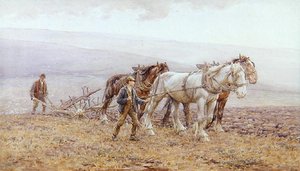 Ploughing the Downs (akvarell på papir)