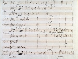 Første side av musikalsk partitur av menuetten i Armida av J Haydn (1784) av Joseph Haydn