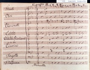 Første side med partitur av menuett i symfoni 66 i B-dur av J Haydn av Joseph Haydn