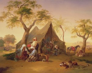 Sjeiker drikker kaffe foran et telt, 1842 av Joseph Heicke