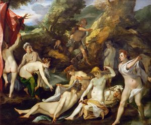 Barokk : Diane et Acteon - Diana and Actaeon par Heintz, Joseph, the Elder (1564-1609), ca 1595. Olje på kobber, 40x49. Kunsthistorisk museum, Vienne