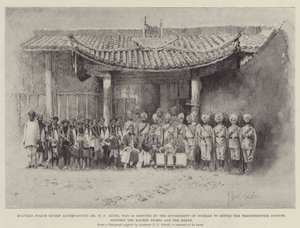 Militærpoliti-eskorte som ledsager H F Hertz, som er deputert av regjeringen i Burmah for å avgjøre grenseoverskridende konflikten mellom Kachin-stammene og Shans av Joseph Holland Tringham