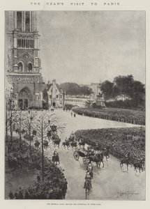 Tsarens besøk i Paris, det keiserlige partiet forlater katedralen i Notre Dame