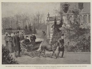 Dronningens besøk til keiserinne Frederick på Friedrichshof, keiserinne Frederick viser Hennes Majestet gjennom slottsområdet av Joseph Holland Tringham