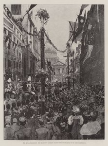Den kongelige prosesjonen, Hennes Majestets vogn som passerer opp Ludgate Hill til St Paul