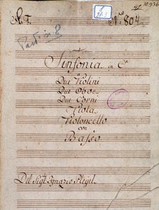 Første side av partituret til Symphony in C av Pleyel av Joseph Ignace Pleyel