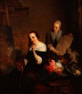 En kunstner på jobb i studioet hennes av Joseph Kremer