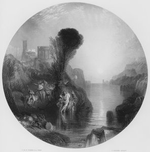 Bacchus og Ariandne, fra bildet i Nasjonalgalleriet (gravering) av Joseph Mallord William (after) Turner