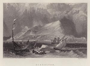 Gibraltar (farge litho) av Joseph Mallord William (after) Turner