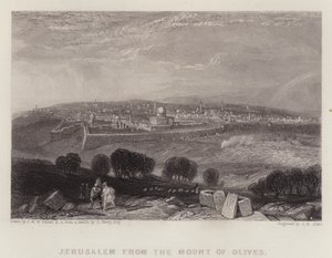 Jerusalem fra Oljeberget (farge litho) av Joseph Mallord William (after) Turner