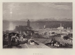 Rhodos (farge litho) av Joseph Mallord William (after) Turner