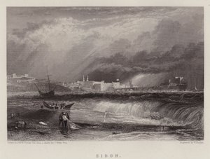 Sidon (farge litho) av Joseph Mallord William (after) Turner