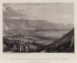 Dødehavet, Jeriko og Jordans munning, Moabs fjell i det fjerne (farge litho)