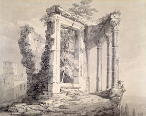 Sibyllens tempel, Tivoli (blyant og akvarell på papir) av Joseph Mallord William (attr.to) Turner