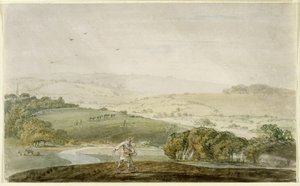 A Farmer Sowing, with a River Valley and Rolling Hills Beyond, ca. 1795 av Joseph Mallord William Turner