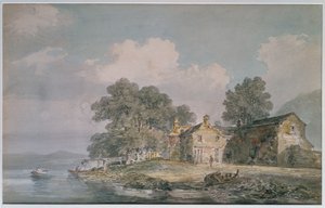 Et gårdshus ved en innsjø i Lake District, ca. 1797 av Joseph Mallord William Turner