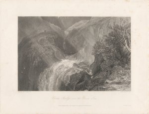 Kjedebro over elven Tees, 1838 (etsing og gravering) av Joseph Mallord William Turner