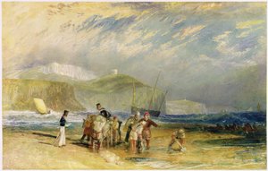 Folkestone havn og kyst til Devon, ca. 1830 (wc og gouache på papir) av Joseph Mallord William Turner