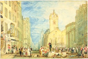 High Street, Edinburgh, ca. 1818 (akvarell, penn, blekk, grafitt og utskraping på vevd papir) av Joseph Mallord William Turner