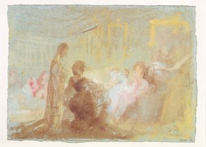 Interiør på Petworth House med folk i samtale, 1830 (gouache) av Joseph Mallord William Turner
