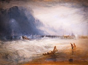 Redningsbåt og manby-apparat går av til et strandet fartøy av Joseph Mallord William Turner