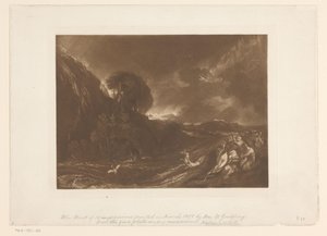 Stormfullt landskap med flom og druknende mennesker Syndfloden Landskapsstudier (serietittel) Liber Studiorum (serietittel) av Joseph Mallord William Turner