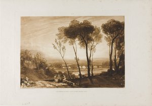 Broen i mellomdistanse, plate 13 fra Liber Studiorum av Joseph Mallord William Turner
