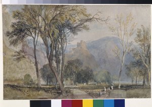 Marxburg (akvarell på hvitt papir tilberedt med en grå vask) av Joseph Mallord William Turner