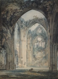 Transept of Tintern Abbey, Monmouthshire, ca. 1794 (akvarell over grafitt med penn og svart blekk på papir) av Joseph Mallord William Turner